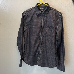 Beverly Hills Polo Club Mens Black Striped Button-Up Long Sleeve Shirt Size M